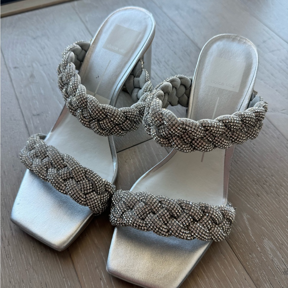 Dolce Vita Silver Sequin Braided Heels